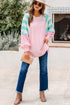 Mixed Pattern Raglan Sleeve Pullover Top With Side Slits