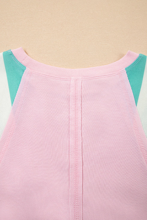 Mixed Pattern Raglan Sleeve Pullover Top With Side Slits