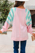 Mixed Pattern Raglan Sleeve Pullover Top With Side Slits