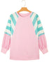 Mixed Pattern Raglan Sleeve Pullover Top With Side Slits