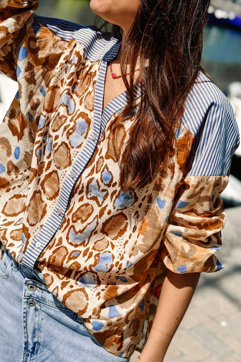 Mixed Pattern Relaxed Fit Button Down Shirt