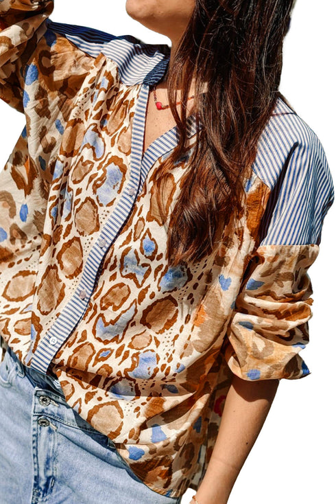 Mixed Pattern Relaxed Fit Button Down Shirt