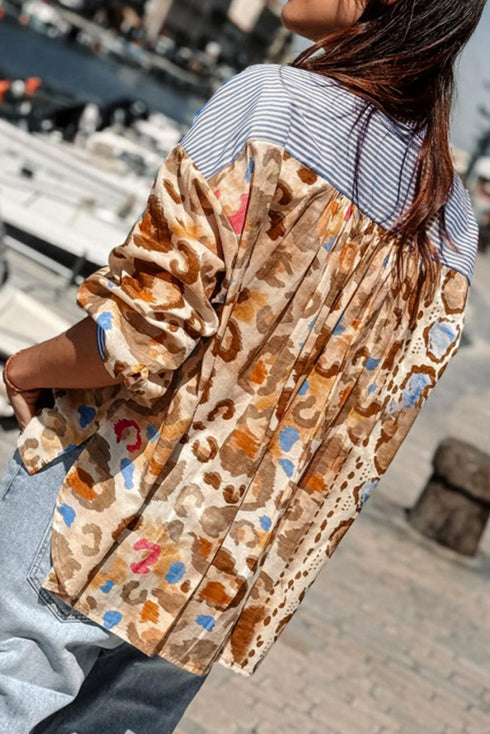 Mixed Pattern Relaxed Fit Button Down Shirt