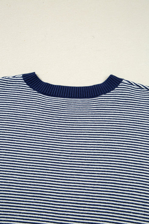 Mixed Pattern Relaxed Fit Crew Neck Sweater