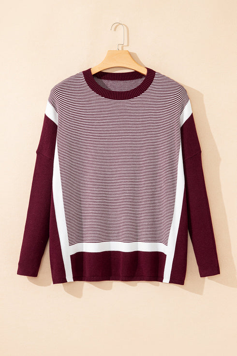 Mixed Pattern Relaxed Fit Crew Neck Sweater