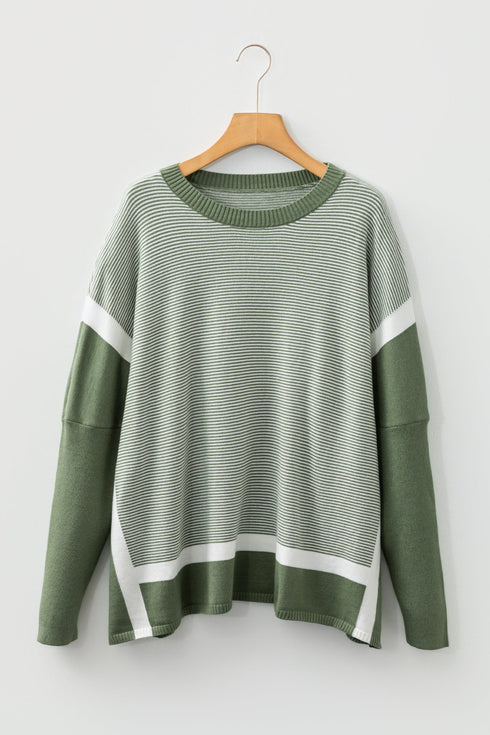 Mixed Pattern Relaxed Fit Crew Neck Sweater
