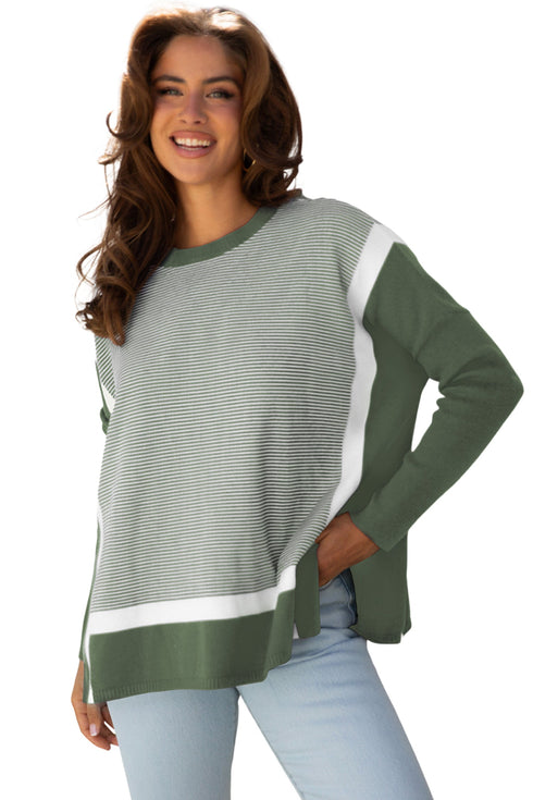 Mixed Pattern Relaxed Fit Crew Neck Sweater