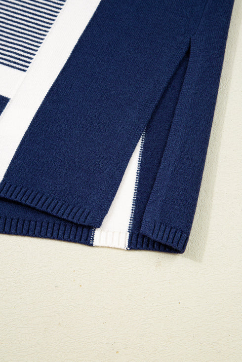 Mixed Pattern Relaxed Fit Crew Neck Sweater