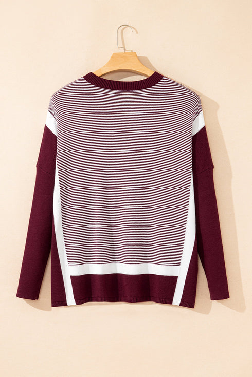 Mixed Pattern Relaxed Fit Crew Neck Sweater