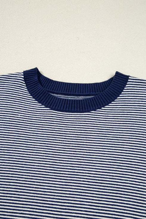 Mixed Pattern Relaxed Fit Crew Neck Sweater