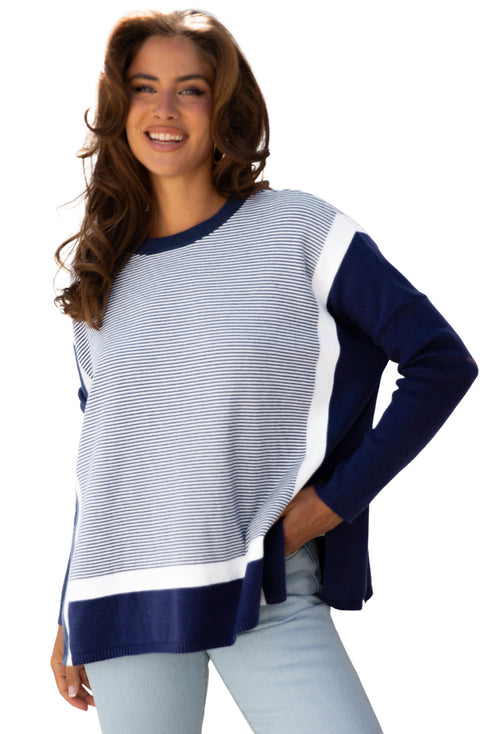 Mixed Pattern Relaxed Fit Crew Neck Sweater