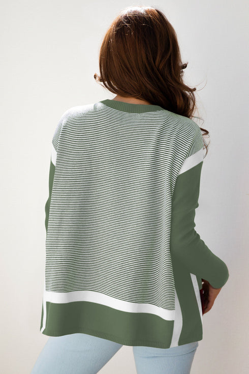 Mixed Pattern Relaxed Fit Crew Neck Sweater