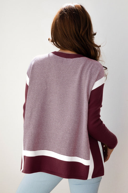 Mixed Pattern Relaxed Fit Crew Neck Sweater