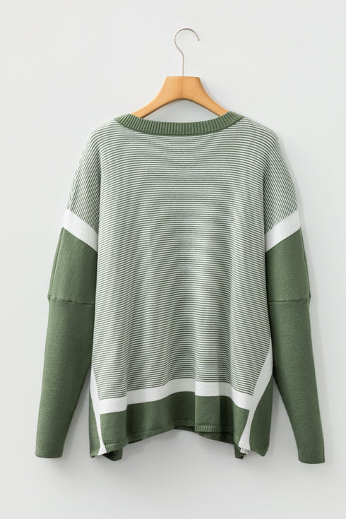 Mixed Pattern Relaxed Fit Crew Neck Sweater