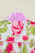 Mixed Pattern Ruffle Collar Short Sleeve Button Down Shirt