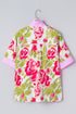 Mixed Pattern Ruffle Collar Short Sleeve Button Down Shirt
