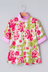 Mixed Pattern Ruffle Collar Short Sleeve Button Down Shirt