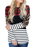 Mixed Pattern Splicing Long Sleeve Everyday Top