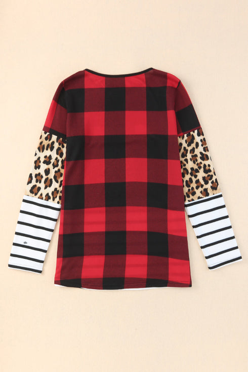 Mixed Pattern Splicing Long Sleeve Everyday Top