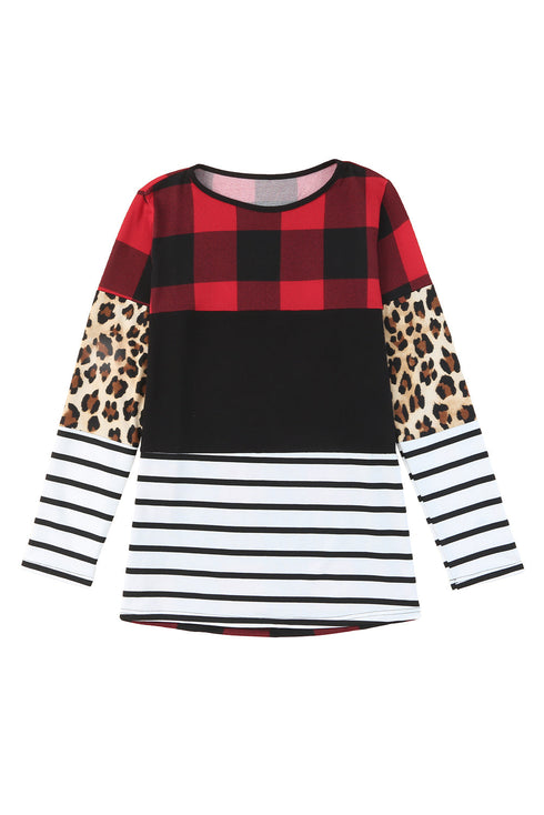Mixed Pattern Splicing Long Sleeve Everyday Top