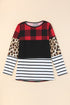 Mixed Pattern Splicing Long Sleeve Everyday Top