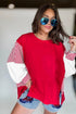 Mixed Pattern Striped And Leopard Sleeve Pullover Sweatshirt