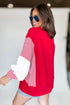 Mixed Pattern Striped And Leopard Sleeve Pullover Sweatshirt