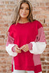 Mixed Pattern Striped And Leopard Sleeve Pullover Sweatshirt