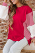 Mixed Pattern Striped And Leopard Sleeve Pullover Sweatshirt