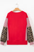 Mixed Pattern Striped And Leopard Sleeve Pullover Sweatshirt