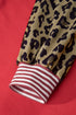 Mixed Pattern Striped And Leopard Sleeve Pullover Sweatshirt