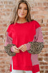 Mixed Pattern Striped And Leopard Sleeve Pullover Sweatshirt
