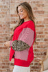 Mixed Pattern Striped And Leopard Sleeve Pullover Sweatshirt