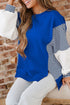 Mixed Pattern Striped And Leopard Sleeve Pullover Sweatshirt