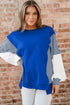 Mixed Pattern Striped And Leopard Sleeve Pullover Sweatshirt