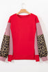 Mixed Pattern Striped And Leopard Sleeve Pullover Sweatshirt