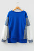 Mixed Pattern Striped And Leopard Sleeve Pullover Sweatshirt