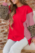 Mixed Pattern Striped And Leopard Sleeve Pullover Sweatshirt