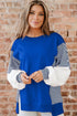Mixed Pattern Striped And Leopard Sleeve Pullover Sweatshirt