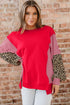 Mixed Pattern Striped And Leopard Sleeve Pullover Sweatshirt