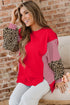 Mixed Pattern Striped And Leopard Sleeve Pullover Sweatshirt