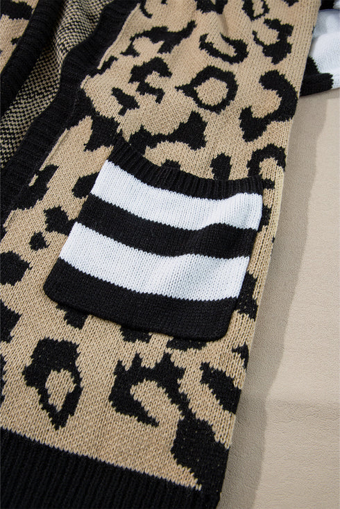 Mixed Pattern Striped Sleeve Open Front Knit Cardigan
