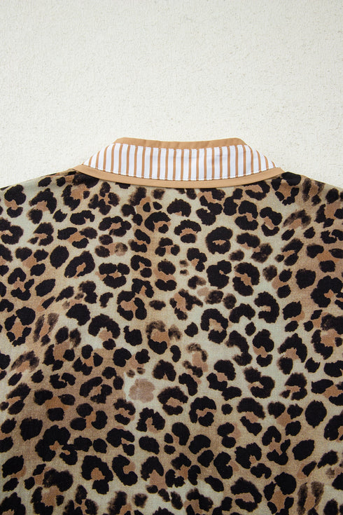 Mixed Pattern Striped Trim Button Down Blouse