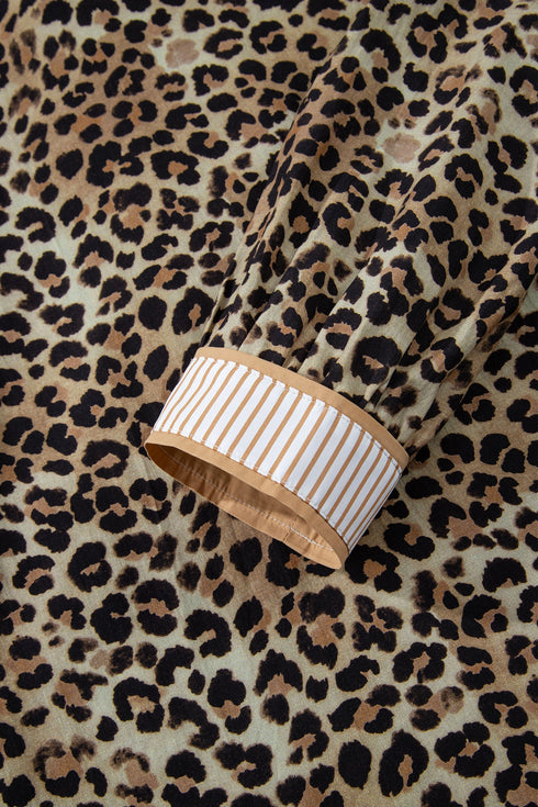 Mixed Pattern Striped Trim Button Down Blouse