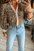 Mixed Pattern Striped Trim Button Down Blouse