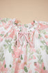 Mixed Pattern Tiered Ruffle Sleeve V Neck Blouse