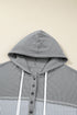 Mixed Pattern Waffle Knit Patchwork Half Button Hoodie