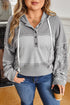 Mixed Pattern Waffle Knit Patchwork Half Button Hoodie