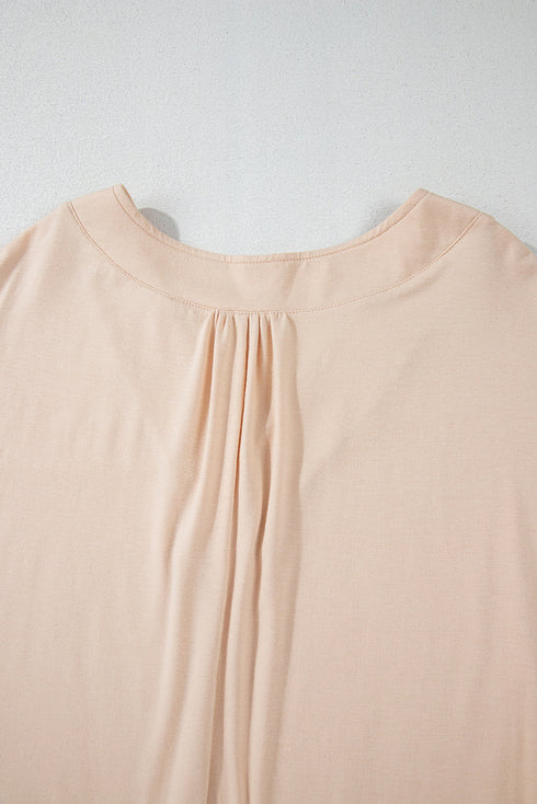 Mixed Print Bishop Sleeve Split Neck Blouse