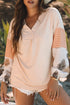 Mixed Print Bishop Sleeve Split Neck Blouse